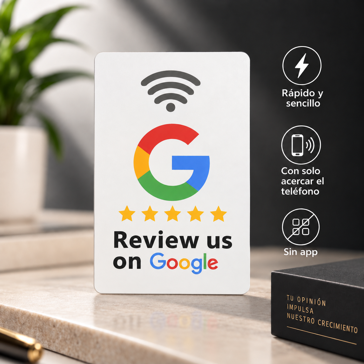 Tarjeta NFC blanca para reseñas de Google - vista principal