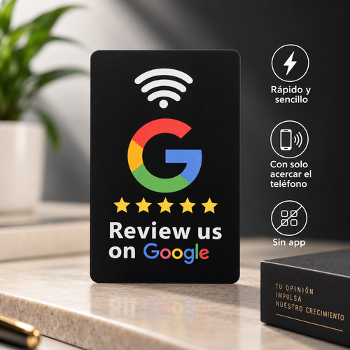 Tarjeta NFC negra para reseñas de Google - vista principal